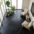 Nero Marquina Marble Tile 18x18 Honed — Sunroom floor