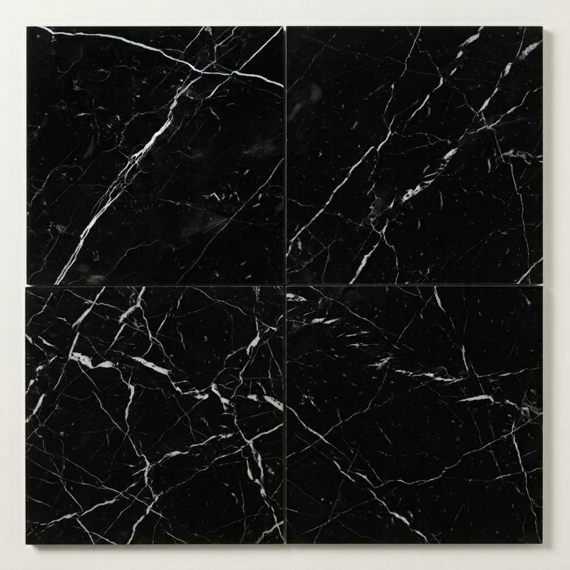 Nero Marquina Marble Tile 18x18 Polished close-up