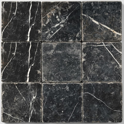 Nero Marquina Marble Tile 4x4 Tumbled close-up