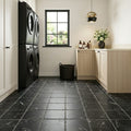 Nero Marquina Marble Tile 4x4 Tumbled — Laundry Room floor