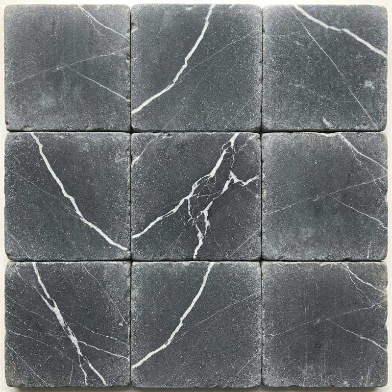 Nero Marquina Marble Tile 6x6 Tumbled close-up