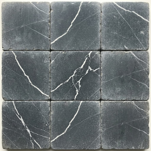 Nero Marquina Marble Tile 6x6 Tumbled close-up