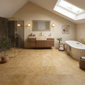Noce 12x12 Filled Honed Travertine Tile — Bathroom floor