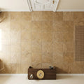 Noce 12x12 Filled Honed Travertine Tile — Hallway floor