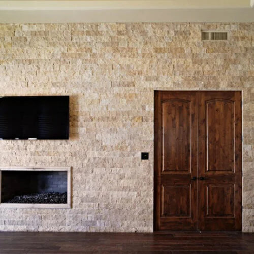 Noce 1x2 Split-Face Travertine Mosaic Tile