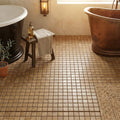Noce 1x1 Square Tumbled Travertine Mosaic — Bathroom floor
