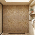 Noce 1x1 Square Tumbled Travertine Mosaic — Bathroom shower floor