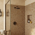 Noce 1x1 Square Tumbled Travertine Mosaic — Bathroom shower wall