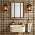 Noce 1x1 Square Tumbled Travertine Mosaic — Powder Room wall