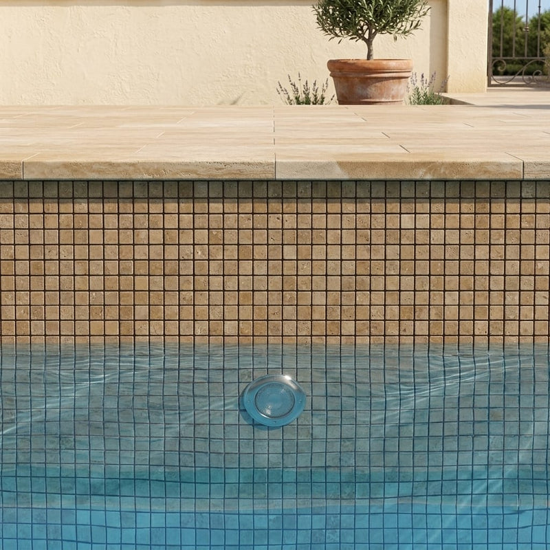 Noce 1x1 Square Tumbled Travertine Mosaic — Swimming Pool pool interior tiling