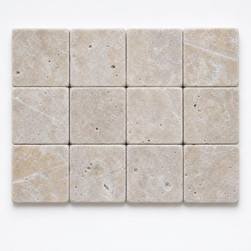 Noce 1x1 Tumbled Travertine Mosaic Tile close-up