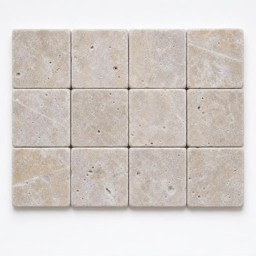 Noce 1x1 Tumbled Travertine Mosaic Tile close-up