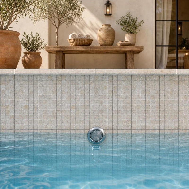 Noce 1x1 Tumbled Travertine Mosaic Tile — Swimming Pool pool interior tiling