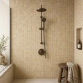 Noce 2x2 Tumbled Travertine Mosaic Tile — Bathroom shower wall