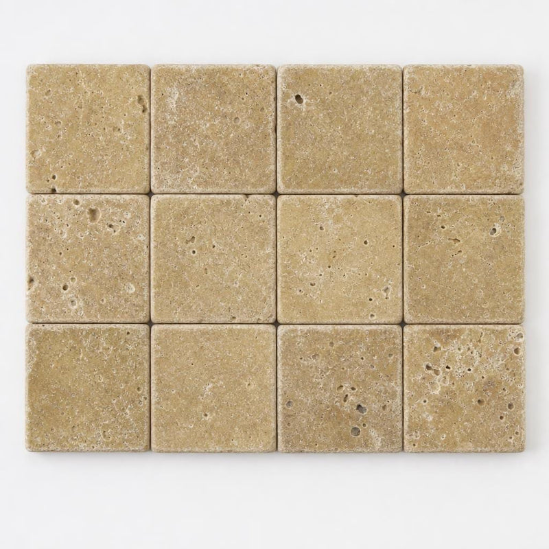 Noce 2x2 Tumbled Travertine Mosaic Tile close-up