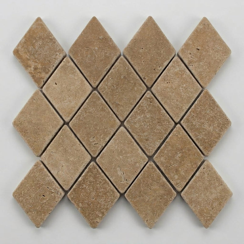 Noce 2x4 Diamond Tumbled Travertine Mosaic close-up