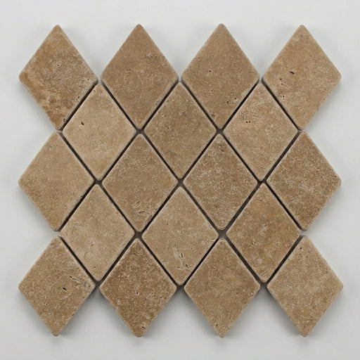 Noce 2x4 Diamond Tumbled Travertine Mosaic close-up