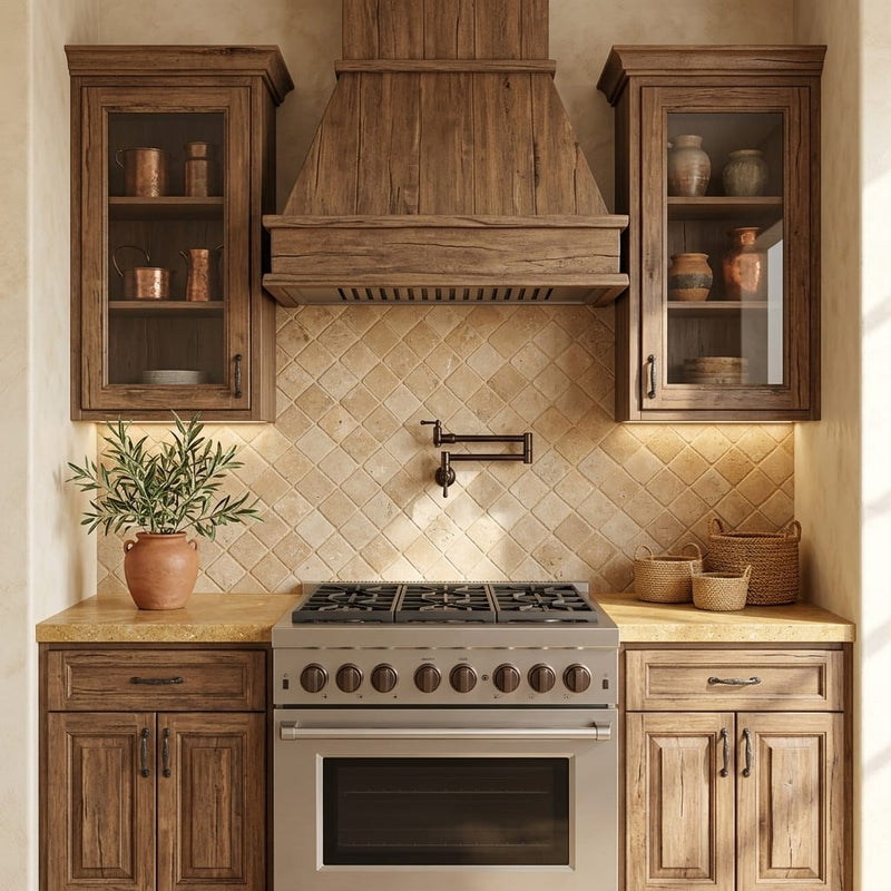 Noce 2x4 Diamond Tumbled Travertine Mosaic — Kitchen backsplash