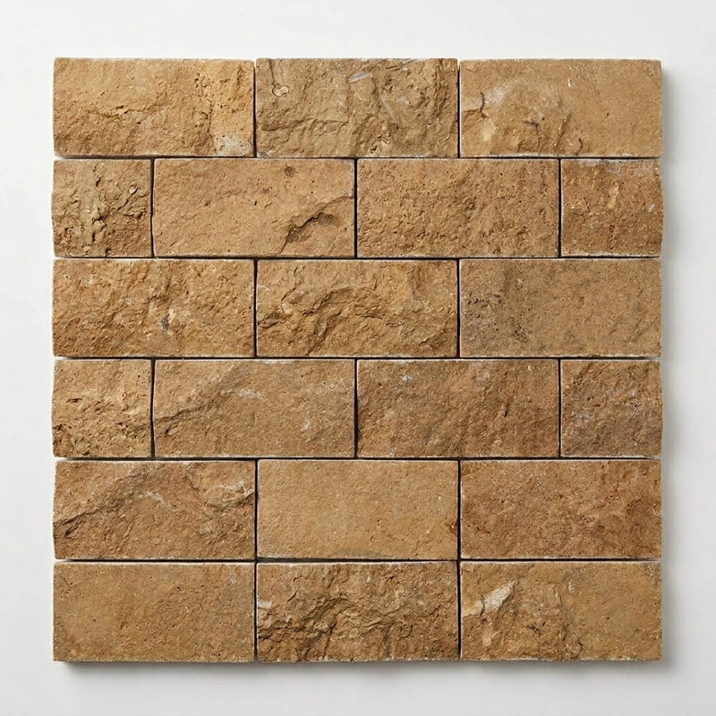 Noce 2x4 Subway Splitface Travertine Mosaic close-up