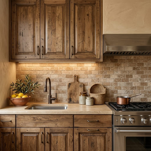 Noce 2x4 Subway Tumbled Travertine Mosaic — Kitchen backsplash