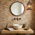 Noce 2x4 Subway Tumbled Travertine Mosaic — Powder Room wall