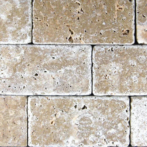 Noce 6x12 Tumbled Travertine Tile — Solidshape