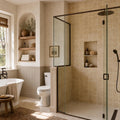 Noce 4x4 Tumbled Travertine Tile — Bathroom shower wall accent band