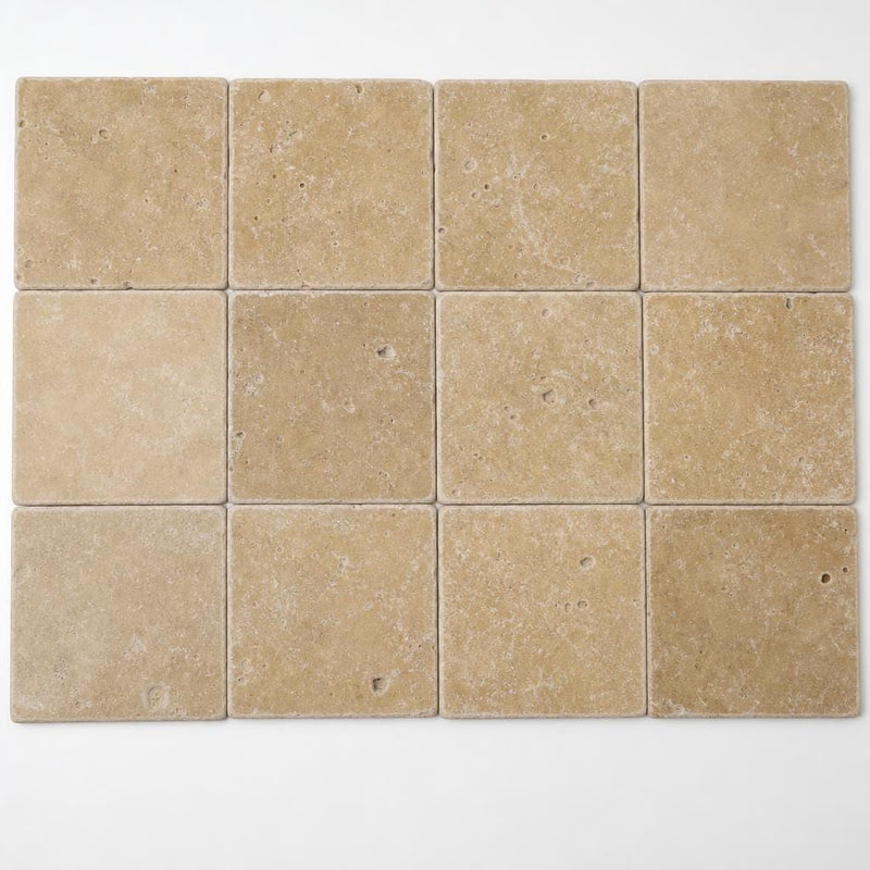 Noce 4x4 Tumbled Travertine Tile close-up