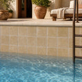 Noce 4x4 Tumbled Travertine Tile — Swimming Pool waterline