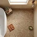 Noce (Antalya) Travertine 1x1 Split-faced (Hi-Low) Travertine Mosaic — Bathroom floor