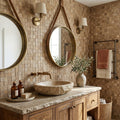 Noce (Antalya) Travertine 1x1 Split-faced (Hi-Low) Travertine Mosaic — Bathroom shower wall
