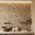 Noce (Antalya) Travertine 1x1 Split-faced (Hi-Low) Travertine Mosaic — Spa spa interior