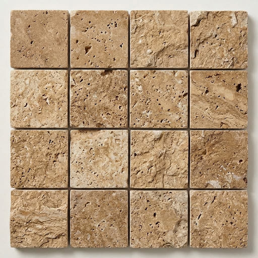 Noce (Antalya) Travertine 1x1 Split-faced Travertine Mosaic close-up