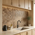 Noce (Antalya) Travertine 1x1 Split-faced Travertine Mosaic — Kitchen backsplash