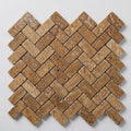 Noce (Antalya) Travertine 1x2 Tumbled Travertine Herringbone Mosaic close-up
