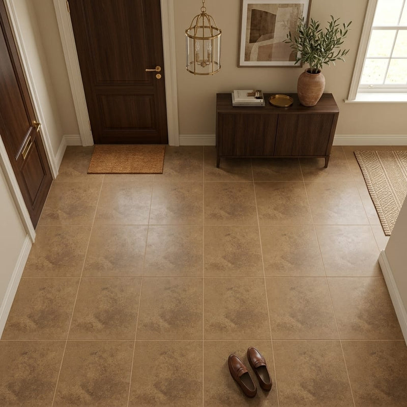 Noce (Antalya) Travertine 12x12 Filled & Honed Travertine Tile — Foyer floor