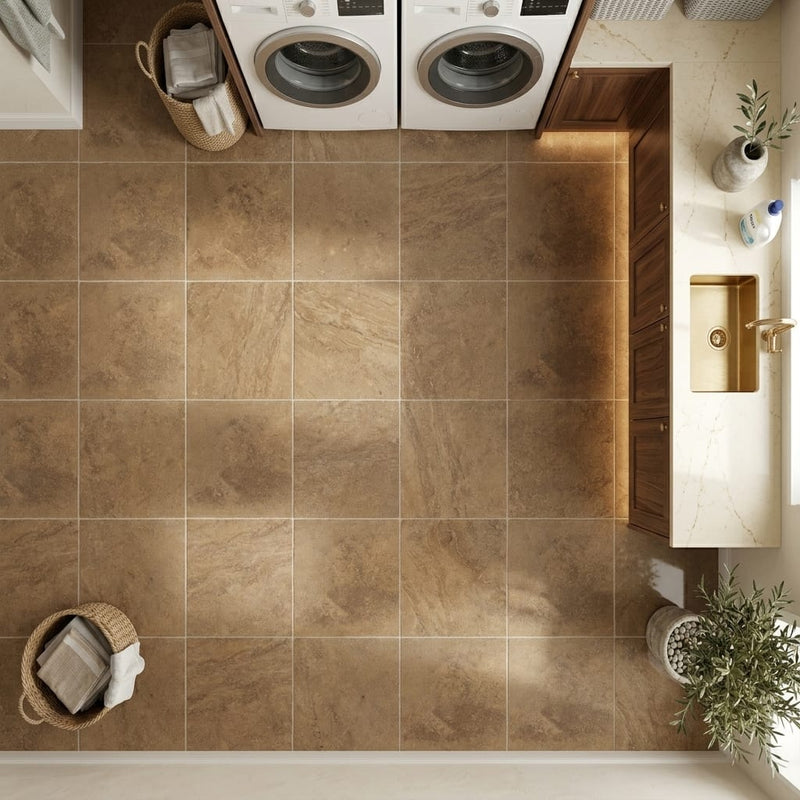 Noce (Antalya) Travertine 12x12 Filled & Honed Travertine Tile — Laundry Room floor