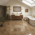 Noce (Antalya) Travertine 12x12 Filled & Polished Travertine Tile — Bathroom floor