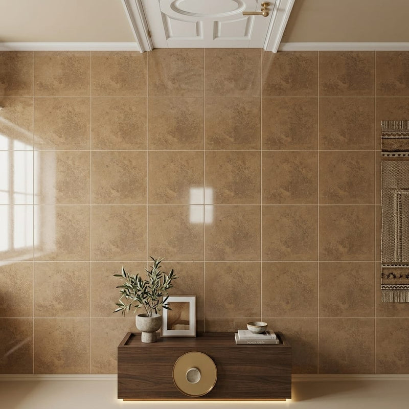 Noce (Antalya) Travertine 12x12 Filled & Polished Travertine Tile — Hallway floor