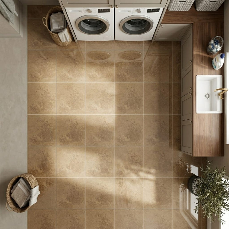 Noce (Antalya) Travertine 12x12 Filled & Polished Travertine Tile — Laundry Room floor
