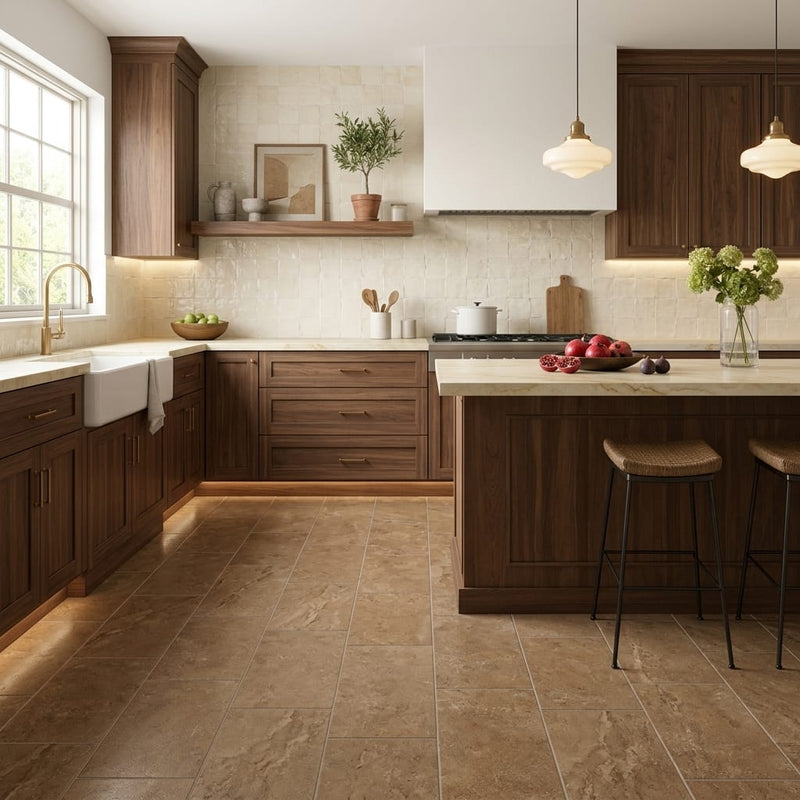 Noce (Antalya) Travertine 12x24 Filled & Honed Travertine Tile — Kitchen floor