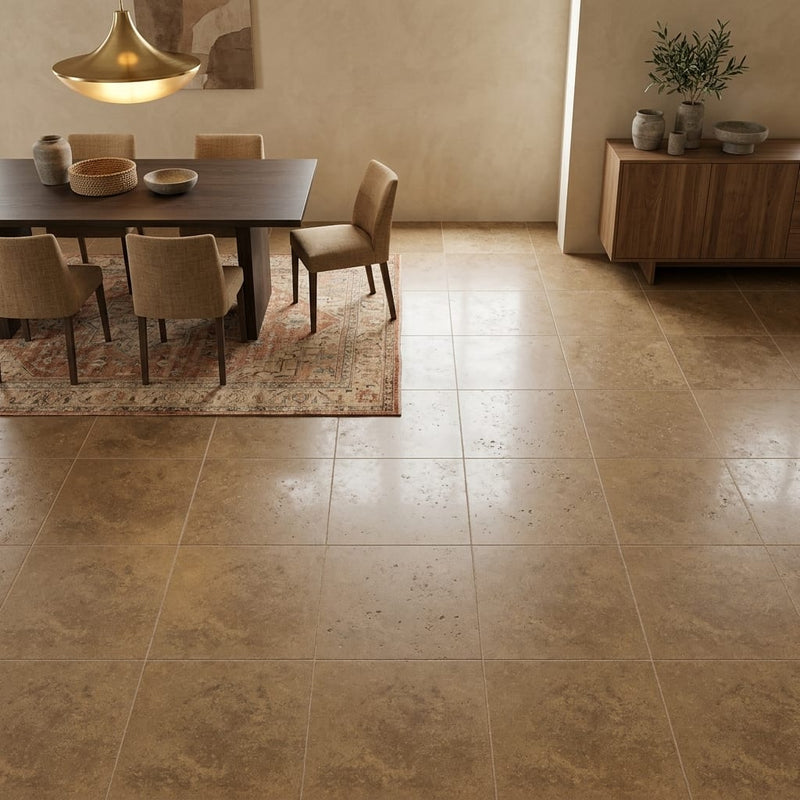 Noce (Antalya) Travertine 18x18 Filled & Honed Travertine Tile — Dining Room floor