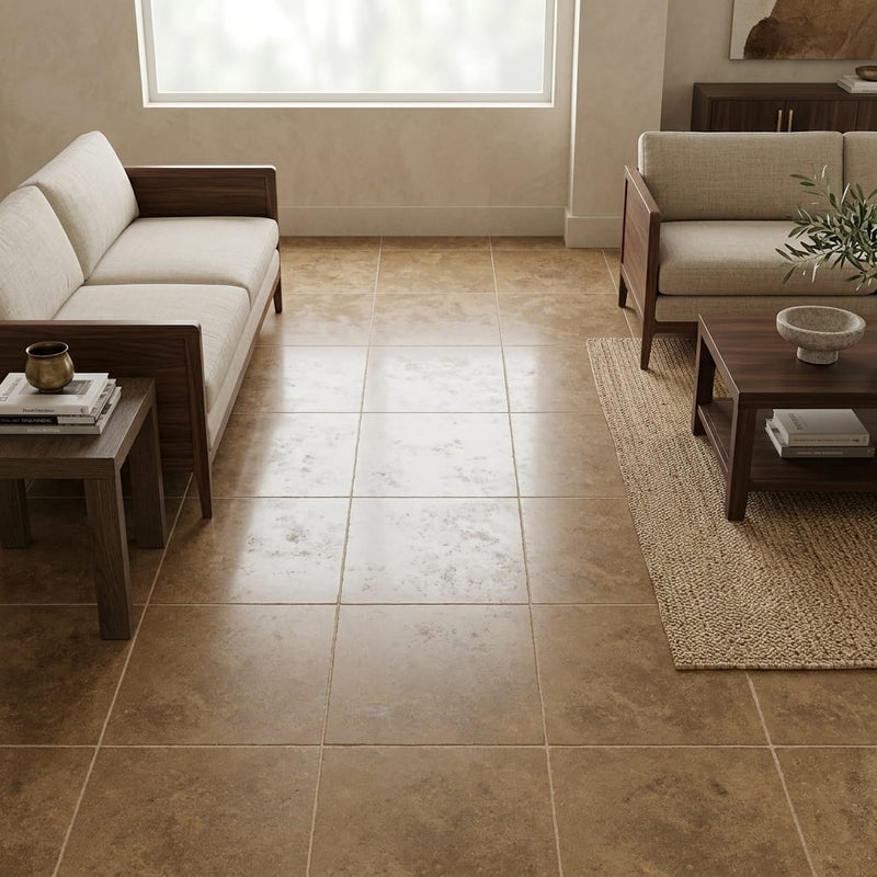Noce (Antalya) Travertine 18x18 Filled & Honed Travertine Tile — Family Room floor