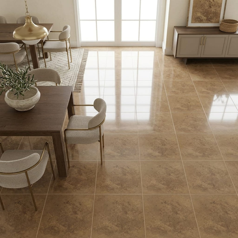 Noce (Antalya) Travertine 18x18 Filled & Polished Travertine Tile — Dining Room floor