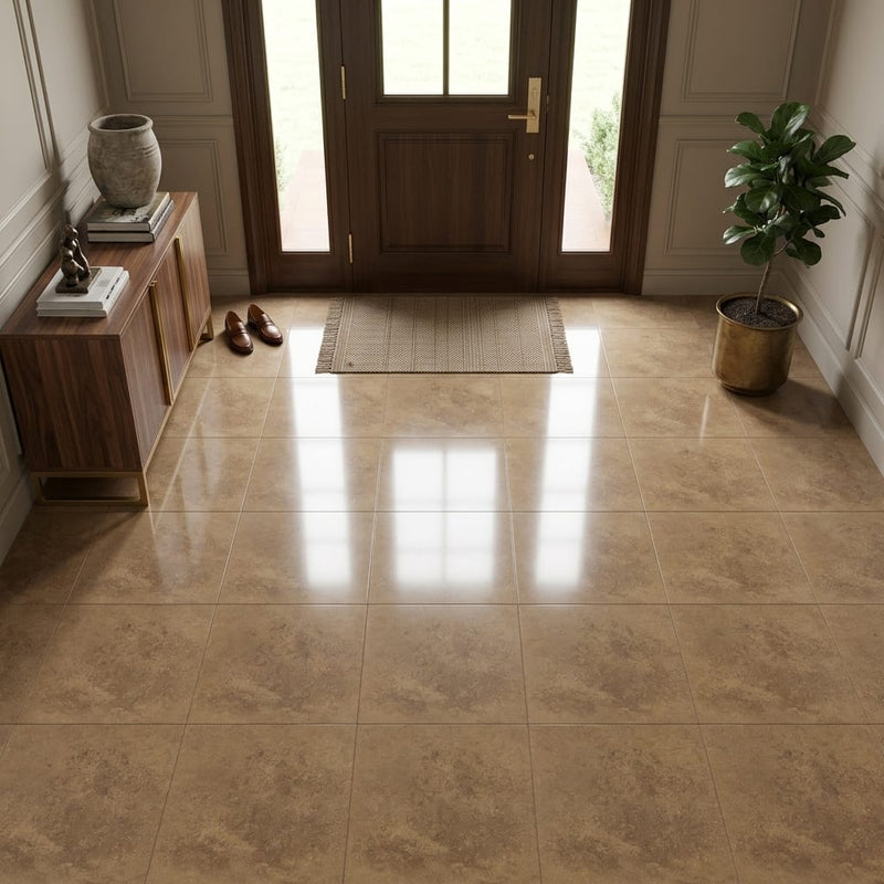 Noce (Antalya) Travertine 18x18 Filled & Polished Travertine Tile — Foyer floor