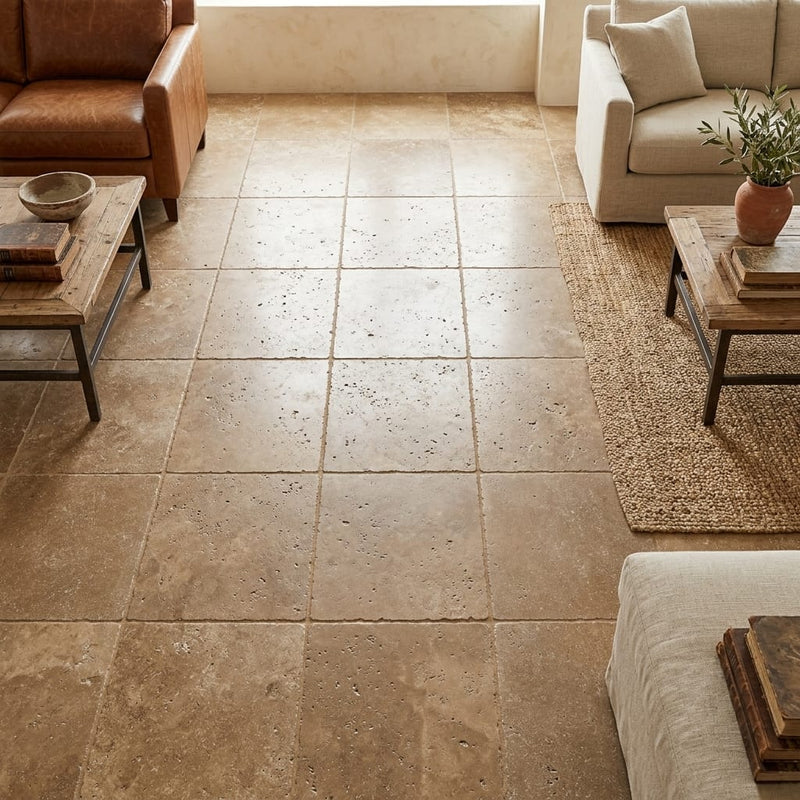 Noce (Antalya) Travertine 18x18 Tumbled Travertine Tile — Family Room floor