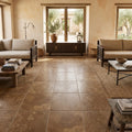 Noce (Antalya) Travertine 18x18 Unfilled, Brushed & Chiseled Travertine Tile — Family Room floor