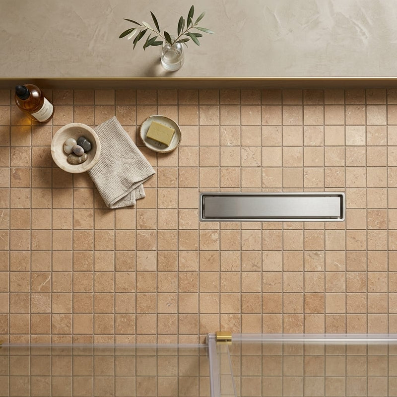 Noce (Antalya) Travertine 2x2 Filled & Honed Travertine Mosaic — Bathroom shower floor