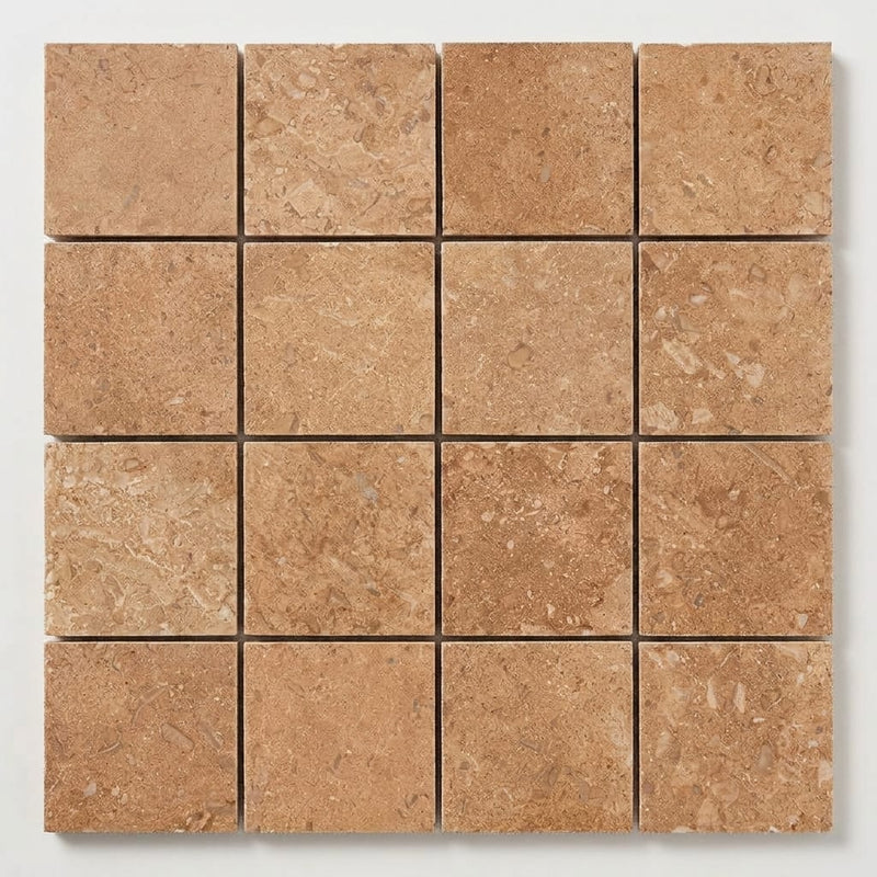 Noce (Antalya) Travertine 2x2 Filled & Honed Travertine Mosaic close-up