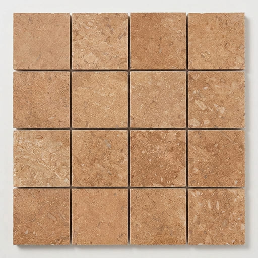Noce (Antalya) Travertine 2x2 Filled & Honed Travertine Mosaic close-up